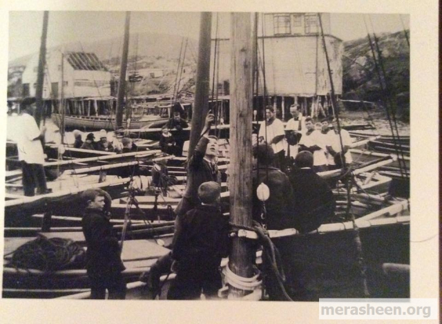 Blessing of the boats by Father John Fleming c 1928.&amp;nbsp;&amp;nbsp;The bldg at top left corner is Mr. Ab Bests inside building, the two story in the middle rear wasn built by Bert Best, oldest of Ab Best's ten sons. Probably taken from Barry's old wharf were Jack Barry had his walkway out to his stage. Fr. Fleming served under Fr. Anthony Fyme between 1927 to 1930.