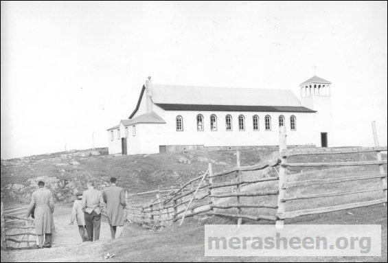 The men in the photo were representing the Provincial &amp;amp; Federal Governments in having a look at, as to where the Govt. Wharf &amp;amp; New Fish Plant was proposed to go. These 6 and the pilot came to Merasheen (circa 1952) in a sea plane, got ashore in Big Merasheen and these men plus the photographer walked down around the harbour for a photo shoot.
