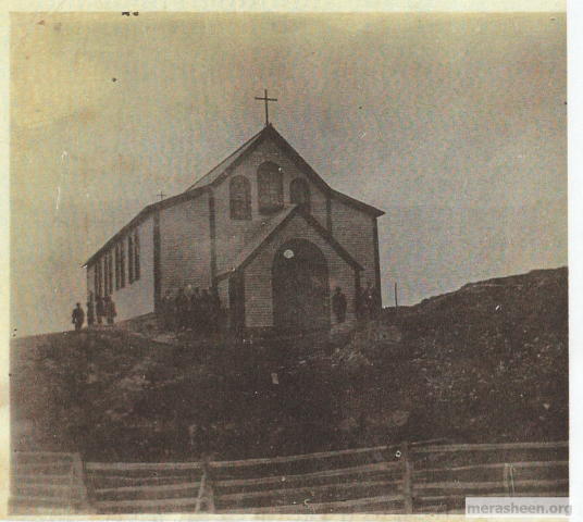 The church just after construction in the early 1920s (without the bell tower).
