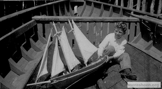 Ernie Walsh with his prized boat aboard the Sheena